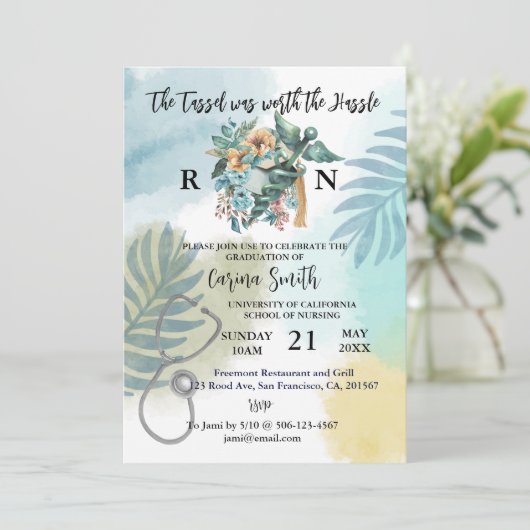 Boho Botanischer Blumenkohl-Abschluss Einladung (Stehend Vorderseite)