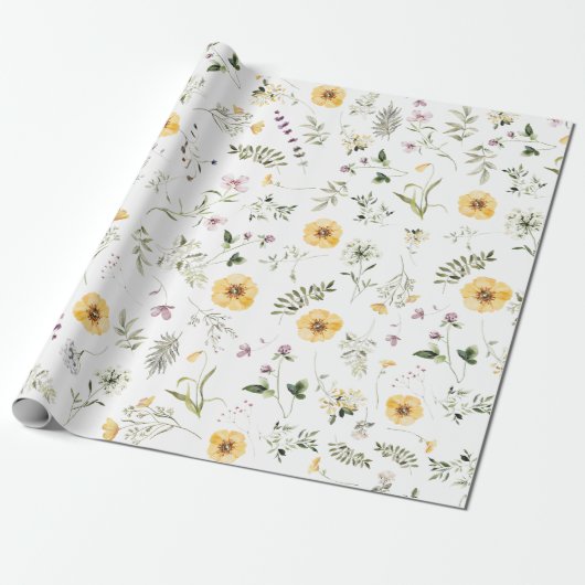 Boho Botanischer Frühlingsgarten Wildblume Geschenkpapier (Ungerollt)