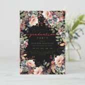 Boho Botanischer Garten Blumen Abschluss Black Einladung (Stehend Vorderseite)
