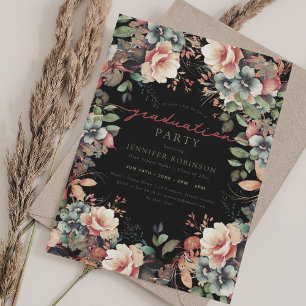 Boho Botanischer Garten Blumen Abschluss Black Einladung