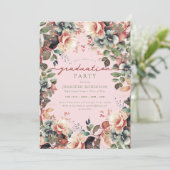 Boho Botanischer Garten Blumen Abschluss Rosa Einladung (Stehend Vorderseite)