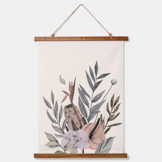 Boho Botanischer Garten Blumenbilder Wandteppich Mit Holzrahmen (Vorderseite)