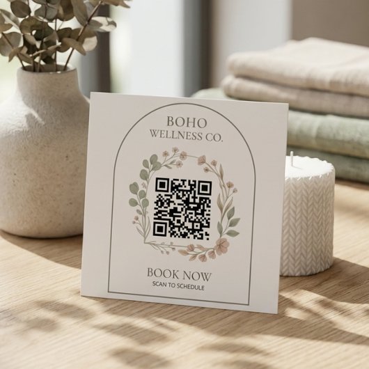 Boho Botanischer Gebogener QR-Code Quadrat Quadratische Visitenkarte