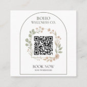 Boho Botanischer Gebogener QR-Code Quadrat Quadratische Visitenkarte (Vorderseite)