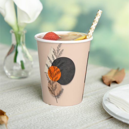 Boho-Botanischer Geometrischer Orange Schwarzer Ne Pappbecher (In Situ)