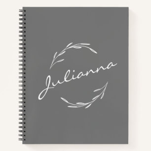 Boho Botanischer Kranz in Grau Personalisiert Notizblock