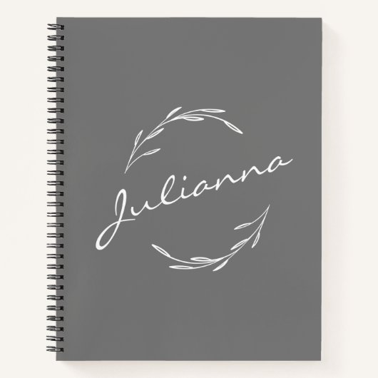 Boho Botanischer Kranz in Grau Personalisiert Notizblock (Vorderseite)