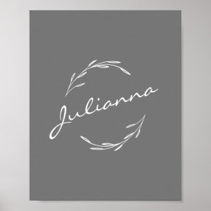 Boho Botanischer Kranz in Grau Personalisiert Poster