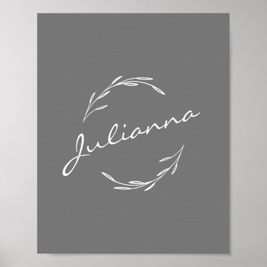 Boho Botanischer Kranz in Grau Personalisiert Poster (Vorne)