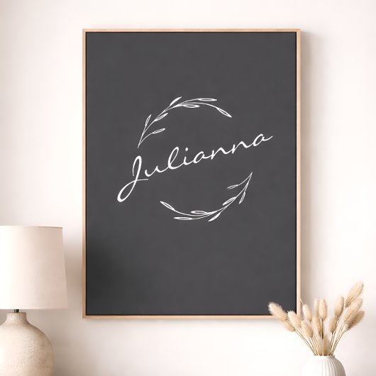 Boho Botanischer Kranz in Grau Personalisiert Poster