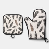 Boho Botanischer Leaf Oven Mitt & Pot Holder Ofenhandschuh & Topflappen-Set (Vorderseite)