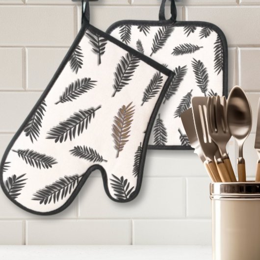 Boho Botanischer Leaf Oven Mitt & Pot Holder Ofenhandschuh & Topflappen-Set