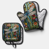 Boho-botanisches Fleckglas Ofenhandschuh & Topflappen-Set (Vorderseite/Rückseite)