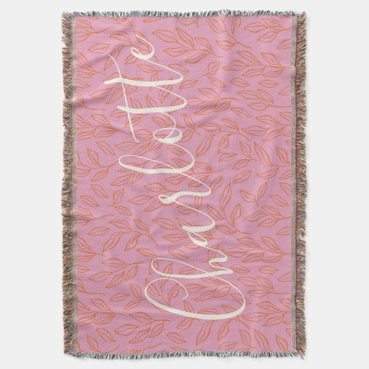 Boho Botanisches Leaf Muster in rosa Personalisier Decke (Vorderseite Vertikal)