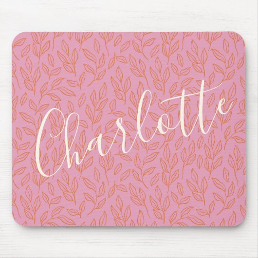 Boho Botanisches Leaf Muster in rosa Personalisier Mousepad (Vorne)