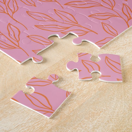 Boho Botanisches Leaf Muster in rosa Personalisier Puzzle (Seite)