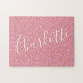 Boho Botanisches Leaf Muster in rosa Personalisier Puzzle (Horizontal)