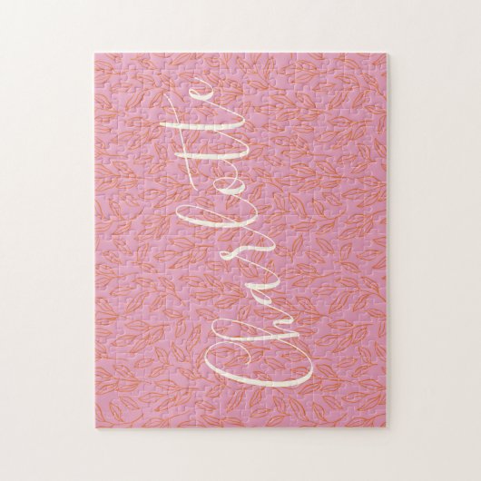 Boho Botanisches Leaf Muster in rosa Personalisier Puzzle (Vertikal)