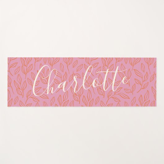 Boho Botanisches Leaf Muster in rosa Personalisier Yogamatte (Vorderseite (Horizontal))