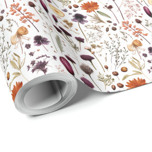 Boho-Botanisches Muster mit Vintage-Pressblumen Geschenkpapier