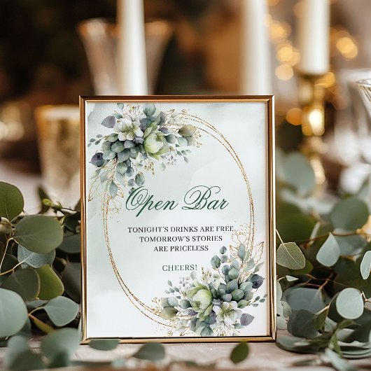 Boho-Botanisches-Open-Bar-Schild Dusty Green 8x10 Poster