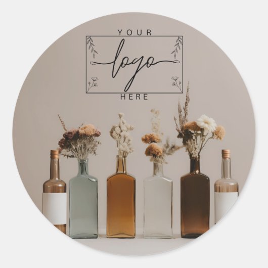 Boho Bottles | Blumen | ästhetisch Runder Aufkleber (Vorderseite)