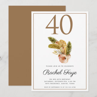 Boho Bouquet 40. Geburtstagsfeier Party Einladung