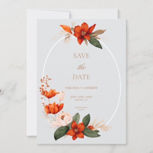 Boho Bouquet mit Feuerkuchen Save the Date (Vorderseite)