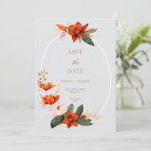 Boho Bouquet mit Feuerkuchen Save the Date (Stehend Vorderseite)
