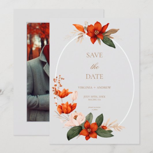 Boho Bouquet mit Feuerkuchen Save the Date (Vorne/Hinten)