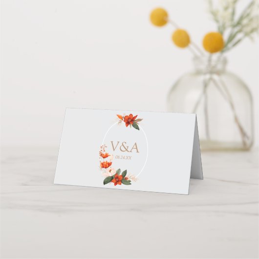 Boho Bouquet mit feurigen Blume Platzkarte (Rückseite)