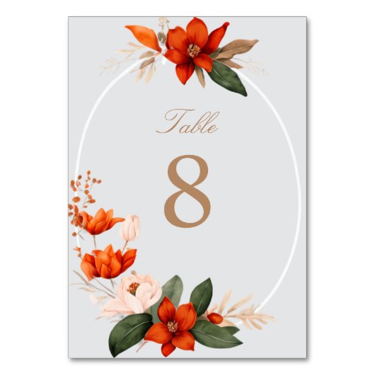 Boho Bouquet mit feurigen Blume Tischnummer (Vorderseite)