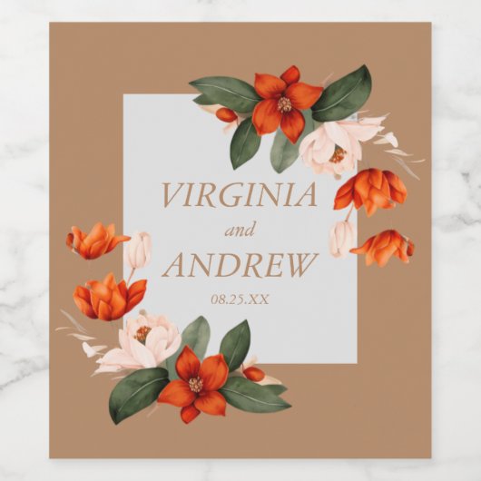 Boho Bouquet mit feurigen Blume Weinetikett (Einzelnes Label)