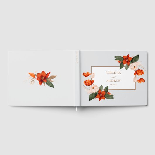 Boho Bouquet mit feurigen Blume Weiße Blume Gästebuch (Voll)