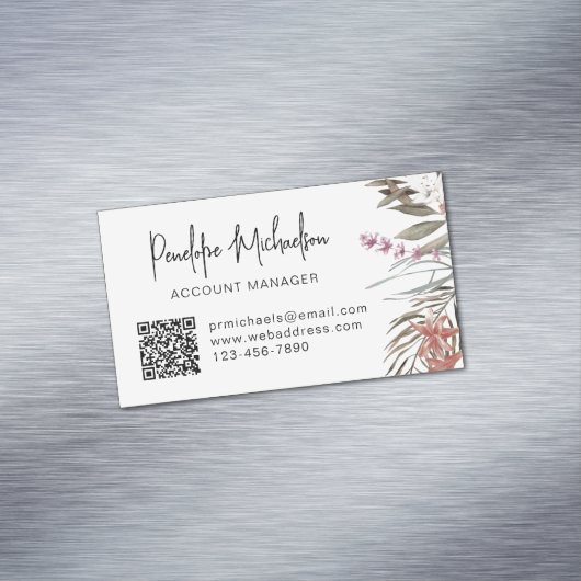 Boho Bouquet mit moderner Schrift und QR-Code Magnetische Visitenkarte (Beispiel)