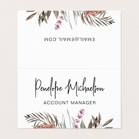 Boho Bouquet mit moderner Schrift und QR-Code Visitenkarten (Außenseite Aufgefaltet)