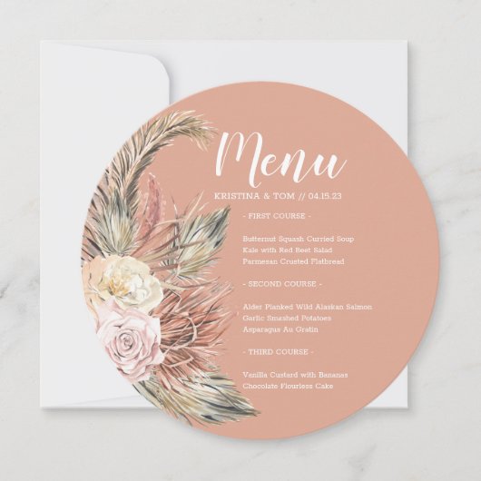Boho Bouquet Round Menu Einladung (Vorderseite)