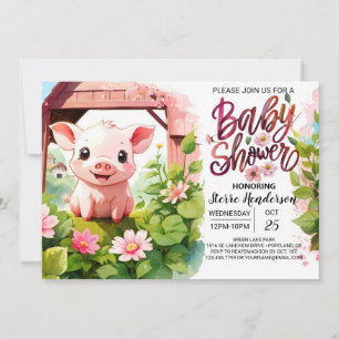 Boho Bouquets Piglet Baby Dusche Einladung
