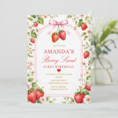 Boho-Bow-Berry-Süße-Mädchen-Erstgeburtstag-Daisy Einladung (Stehend Vorderseite)