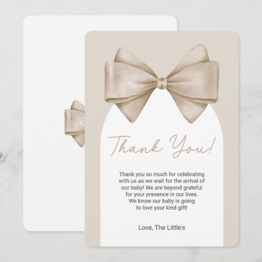 Boho Bow Modern Baby Dusche Danke Karte (Vorne/Hinten)
