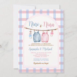 Boho Bow Pumpkin Spanish Gender Reveal Gingham Einladung