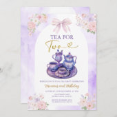 Boho Bow Purple Tea for two girl Birthday flowers Einladung (Vorne/Hinten)