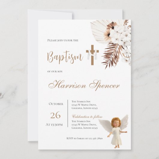 Boho Boy Baptism Invitation  Einladung (Vorderseite)