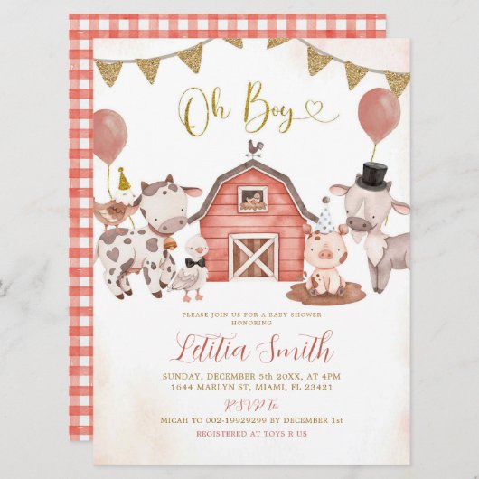 Boho Boy Farm Baby Shower Einladung (Vorne/Hinten)