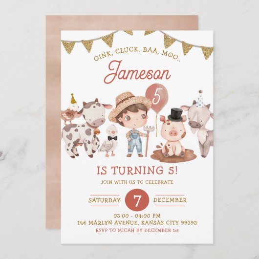 Boho Boy Farm Birthday Einladung (Vorne/Hinten)