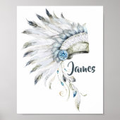 Boho Boy Feather Headdress Kinderzimmer Art Poster (Vorne)