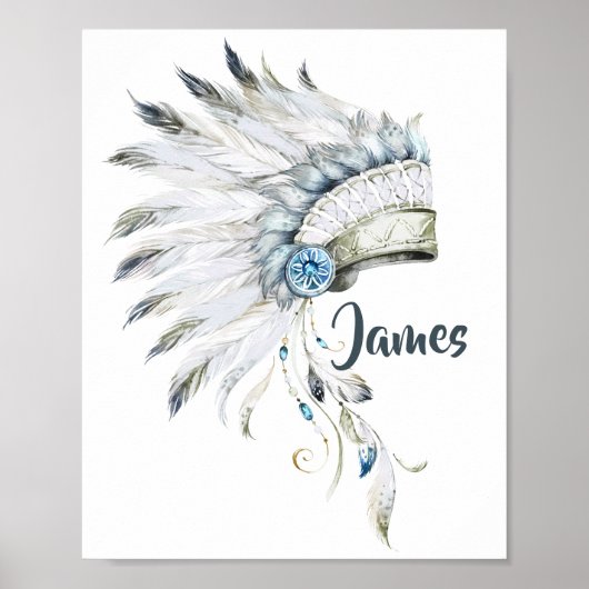 Boho Boy Feather Headdress Kinderzimmer Art Poster (Vorne)