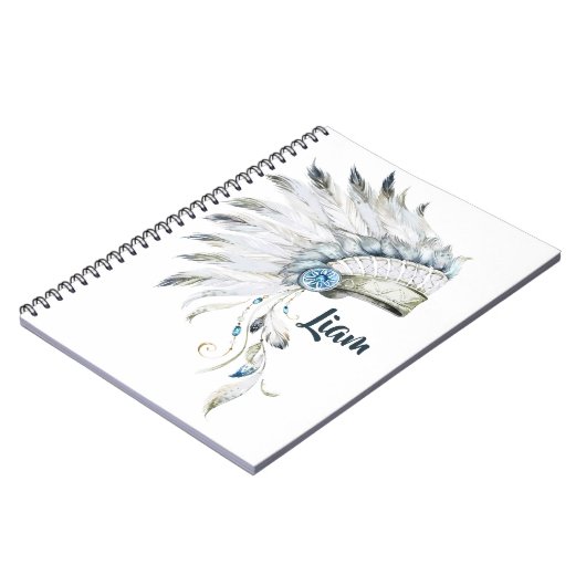 Boho Boy Fether Headdress Custom Journal Notizblock (Linke Seite)