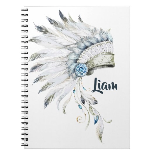Boho Boy Fether Headdress Custom Journal Notizblock (Vorderseite)