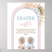 Boho Boy Girl Twins Bear Diaper Raffelzeichen Poster (Vorne)